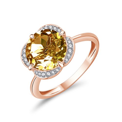 BAGUE KALISTA  QUARTZ CHAMPAGNE ET DIAMANT