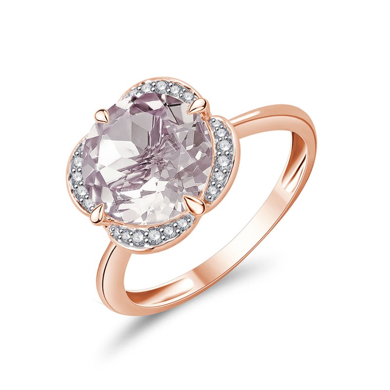 KALISTA ROSE QUARTZ AND DIAMOND RING