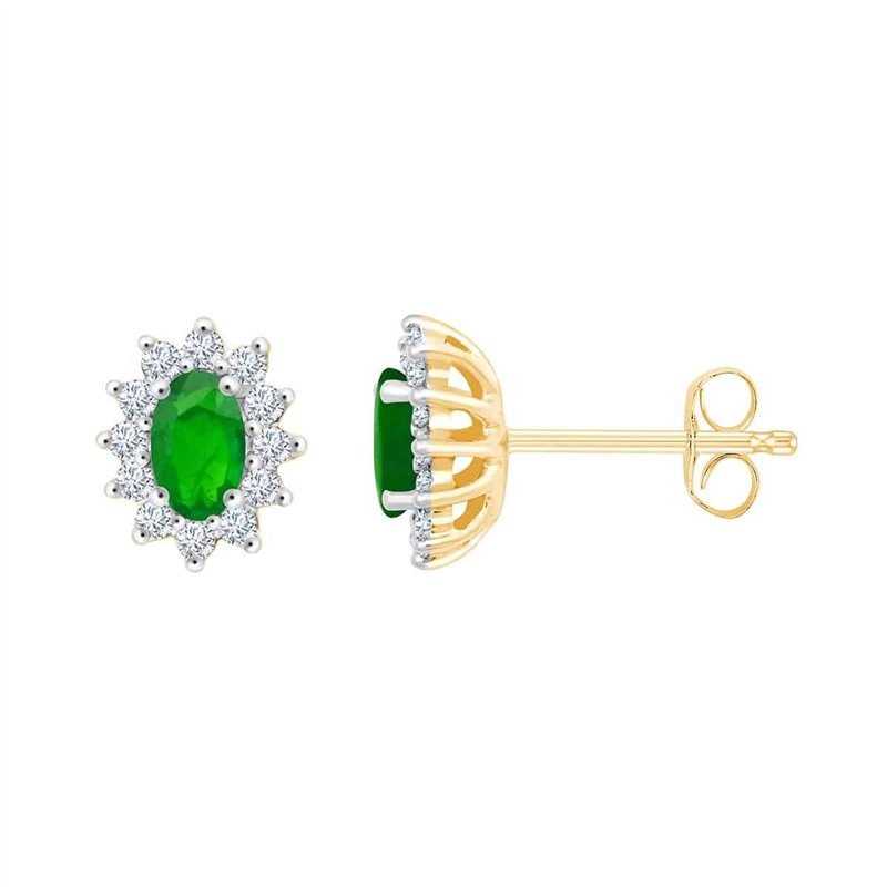 Boucles d'oreilles serti clos émeraude et diamant en or 18 carats