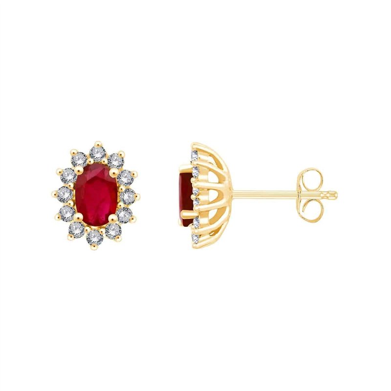 Boucles d'oreilles toi et moi rubis et diamant en or 18 carats