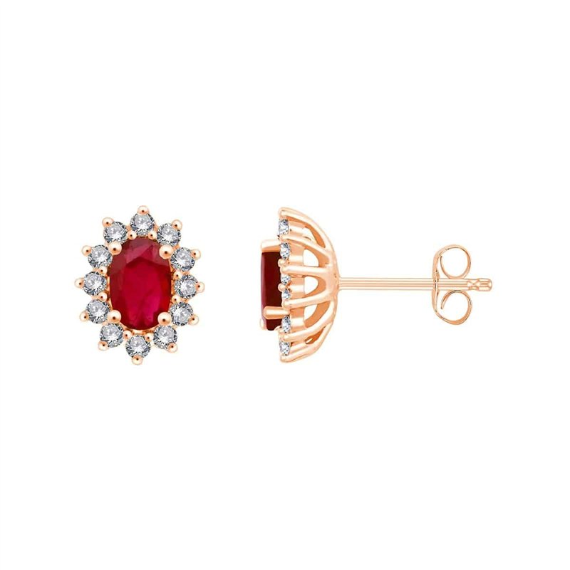 Boucles d'oreilles toi et moi rubis et diamant en or 18 carats