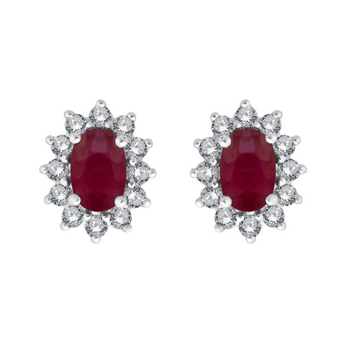 Boucles d'oreilles toi et moi rubis et diamant en or 18 carats