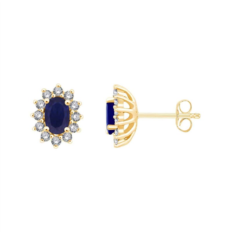 Boucles d'oreilles serti clos saphir et diamant en or 18 carats