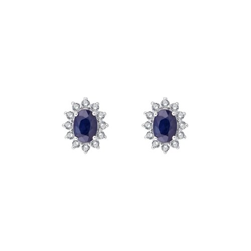 Boucles d'oreilles serti clos saphir et diamant en or 18 carats