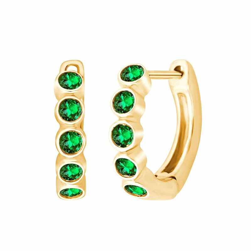 Boucles d'oreilles serti clos pierre précieuse et émeraude en or 18 carats