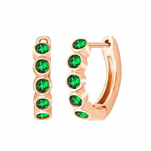 Boucles d'oreilles serti clos pierre précieuse et émeraude en or 18 carats