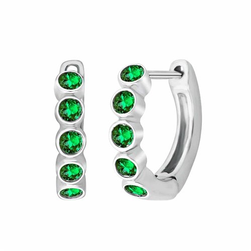 Boucles d'oreilles serti clos pierre précieuse et émeraude en or 18 carats