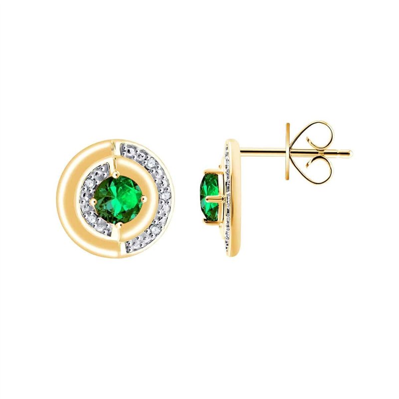 Boucles d'oreilles émeraude et diamant en or 18 carats