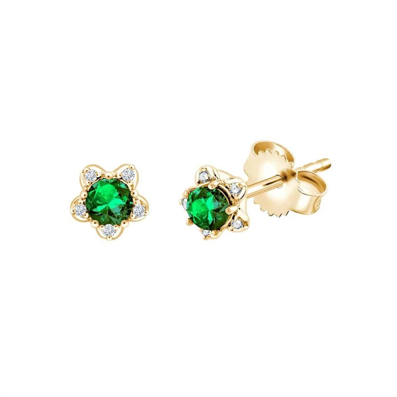 Boucles d'oreilles serti clos émeraude et diamant en or 18 carats