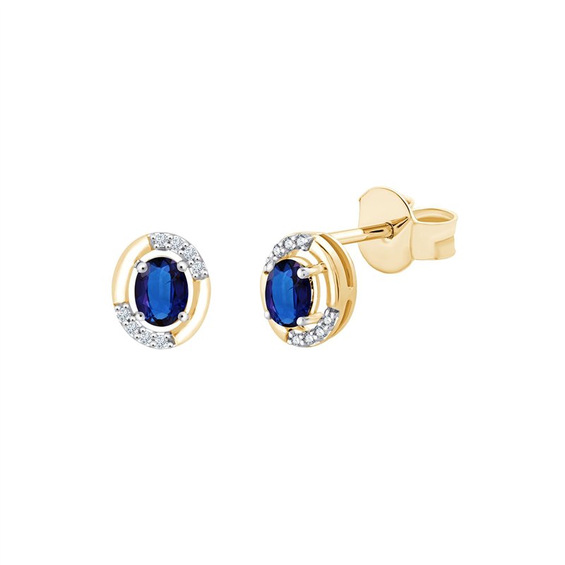 Boucles d'oreilles serti clos saphir et diamant en or 18 carats
