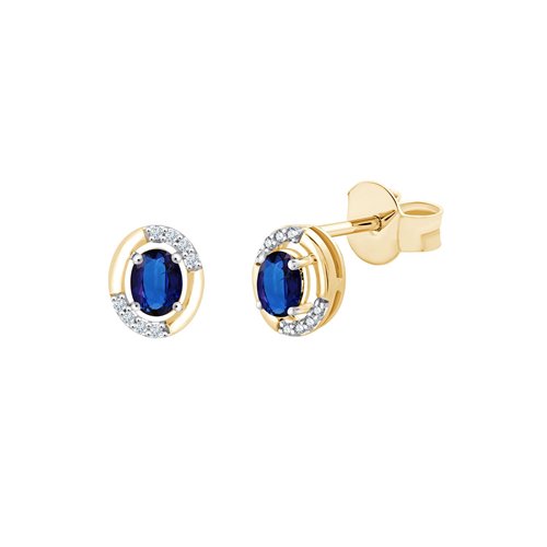 Boucles d'oreilles serti clos saphir et diamant en or 18 carats