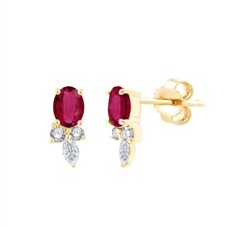 Boucles d'oreilles rubis et diamant en or 18 carats