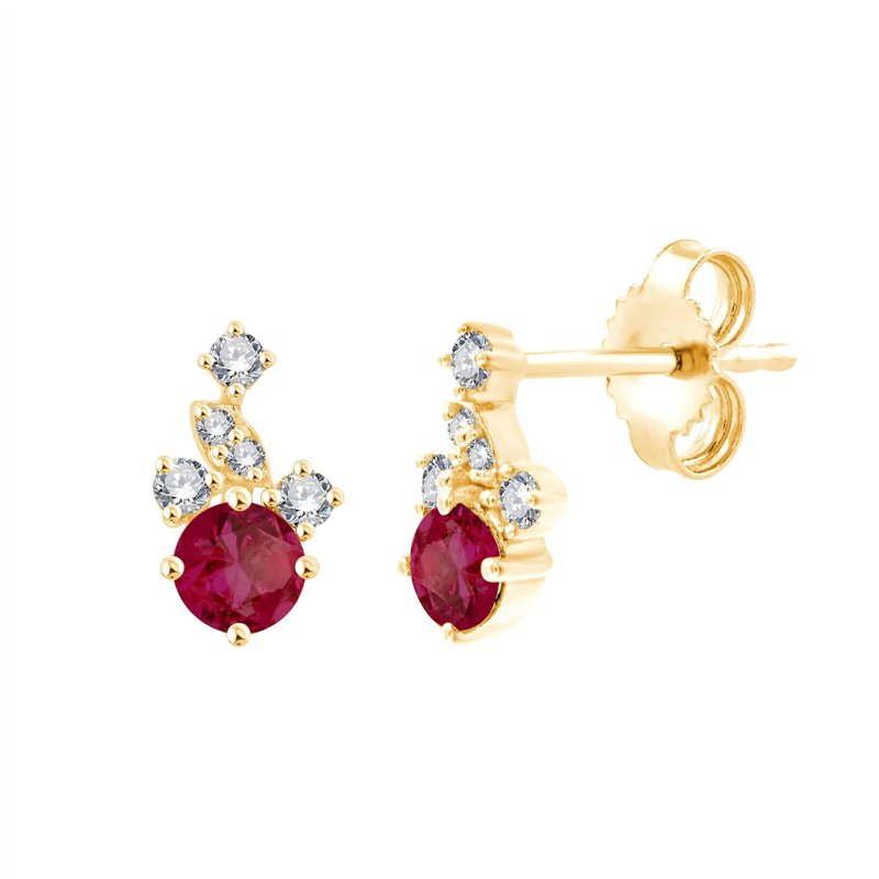Boucles d'oreilles serti clos rubis et diamant en or 18 carats