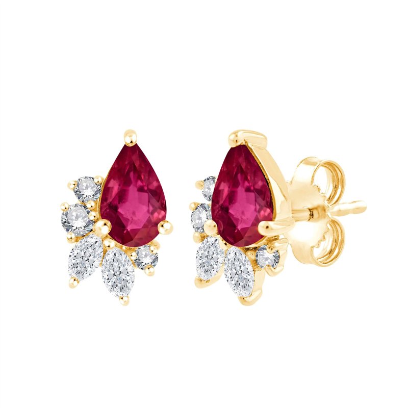Boucles d'oreilles serti clos rubis et diamant en or 18 carats