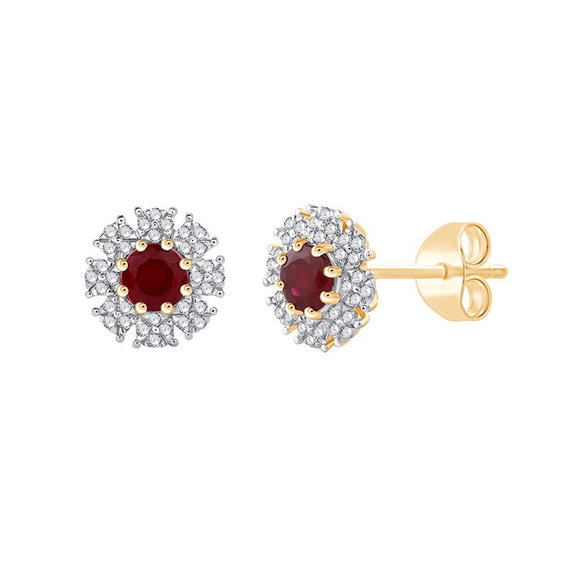 Boucles d'oreilles rubis et diamant en or 18 carats