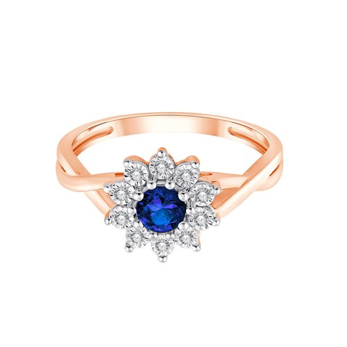Solitaire entouré saphir et diamant en or 18 carats