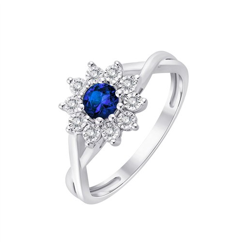 Solitaire entouré saphir et diamant en or 18 carats