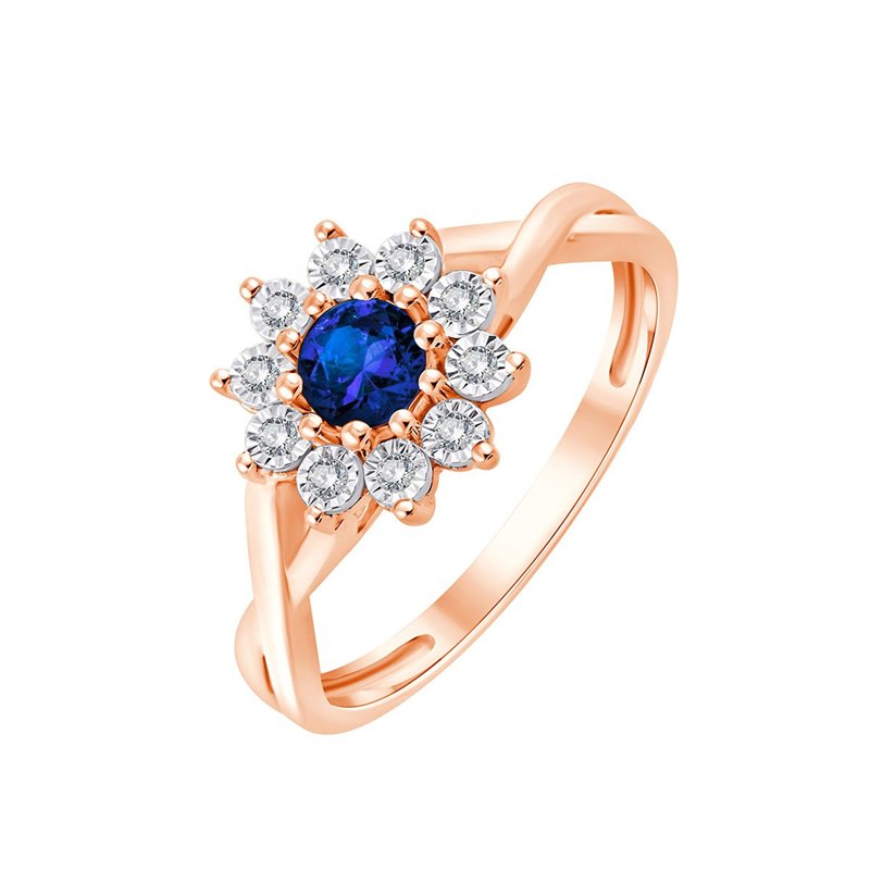 Solitaire entouré saphir et diamant en or 18 carats