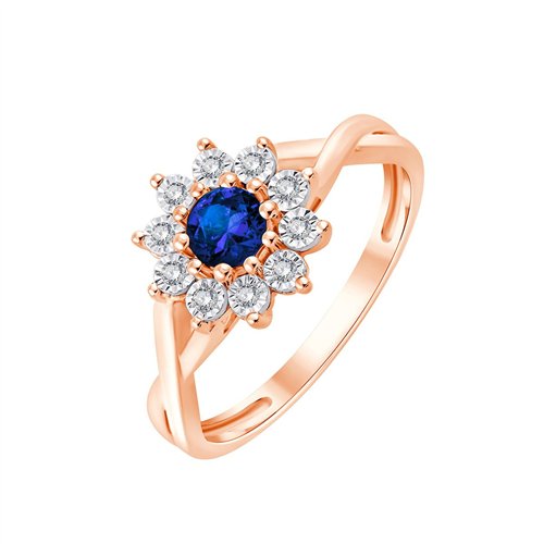 Solitaire entouré saphir et diamant en or 18 carats