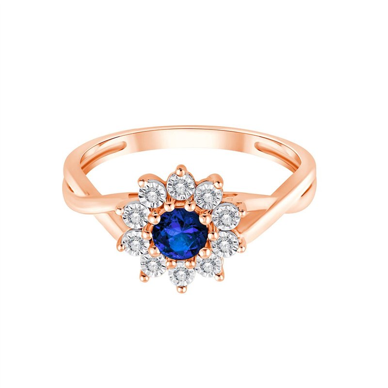 Solitaire entouré saphir et diamant en or 18 carats