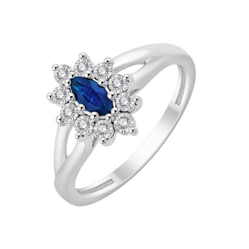 Solitaire accompagné saphir et diamant en or 18 carats