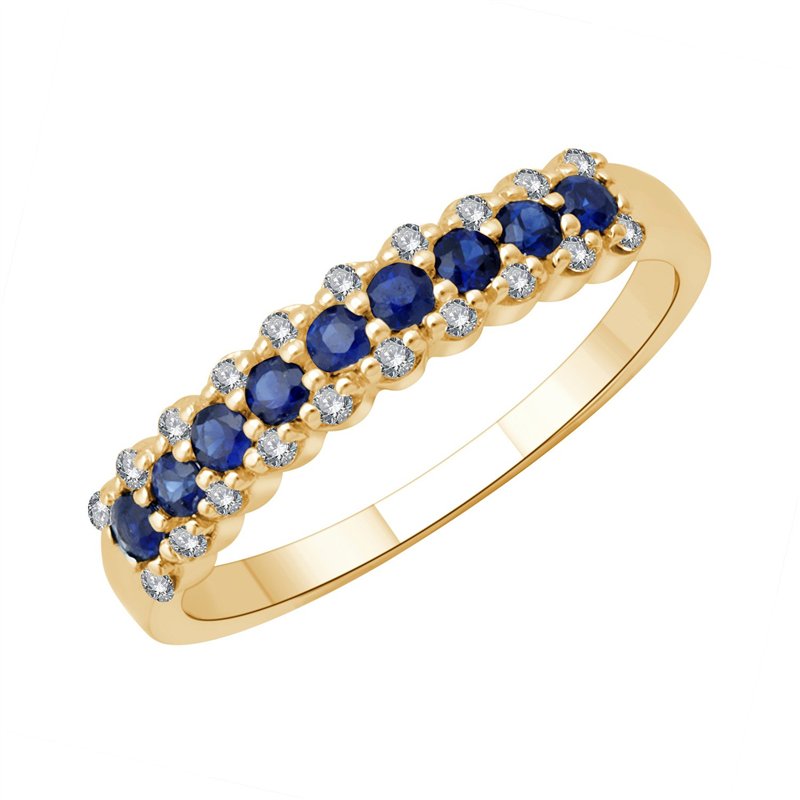 Demi Alliance serti clos saphir et diamant en or 18 carats
