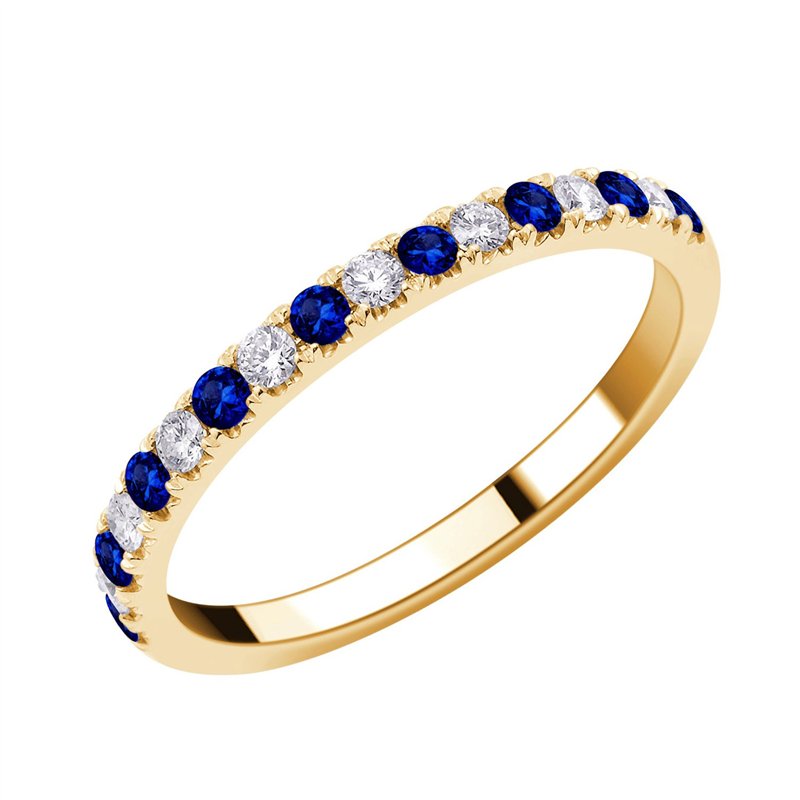 Demi Alliance serti clos saphir et diamant en or 18 carats