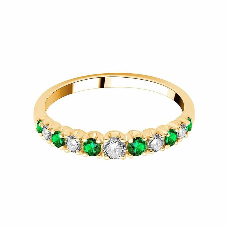 Demi Alliance toi et moi émeraude et diamant en or 18 carats