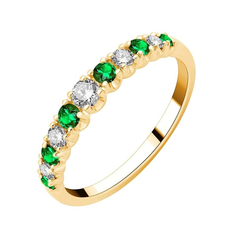 Demi Alliance toi et moi émeraude et diamant en or 18 carats