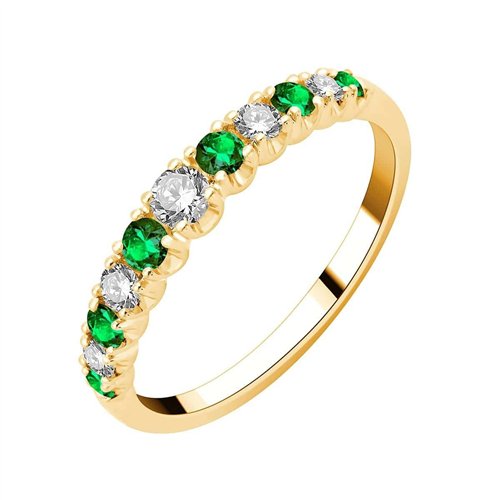 Demi Alliance toi et moi émeraude et diamant en or 18 carats