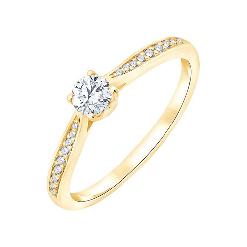 Solitaire accompagné serti clos diamant en or 18 carats