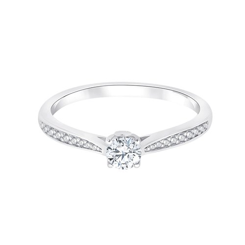 Solitaire accompagné serti clos diamant en or 18 carats