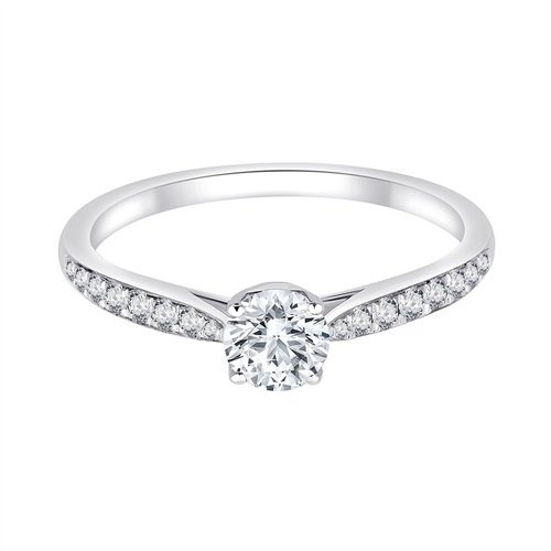 Solitaire accompagné serti clos diamant en or 18 carats