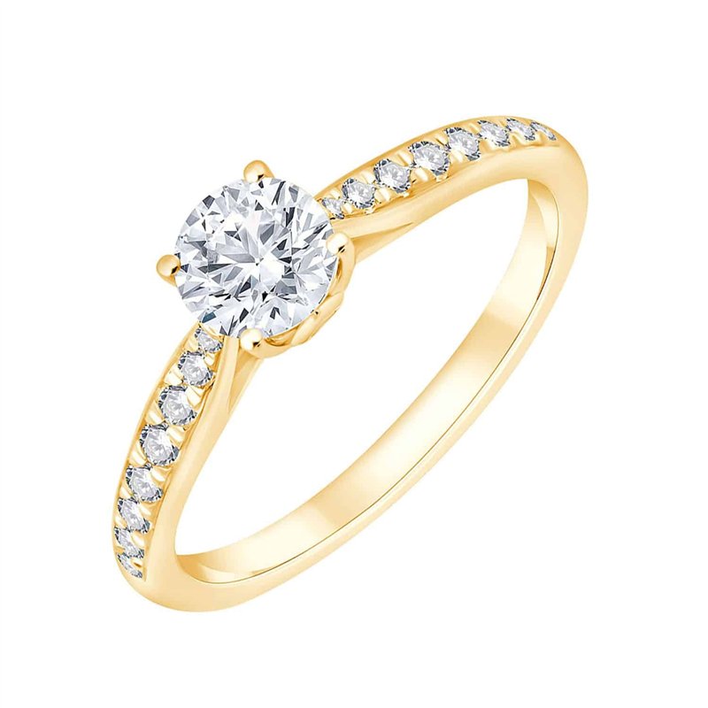 Solitaire accompagné serti clos diamant en or 18 carats