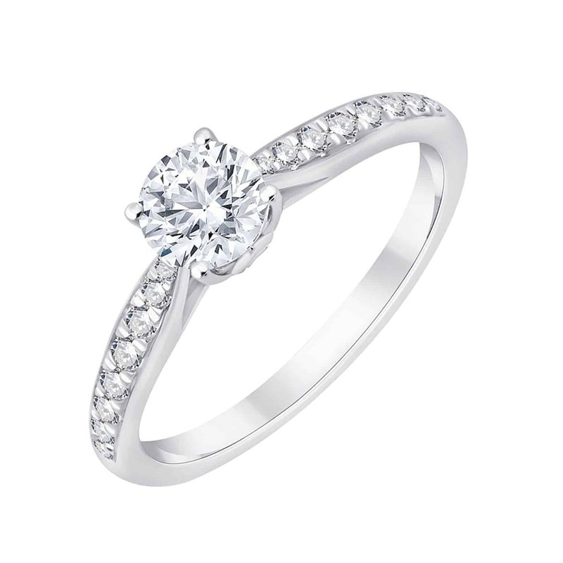 Solitaire accompagné serti clos diamant en or 18 carats