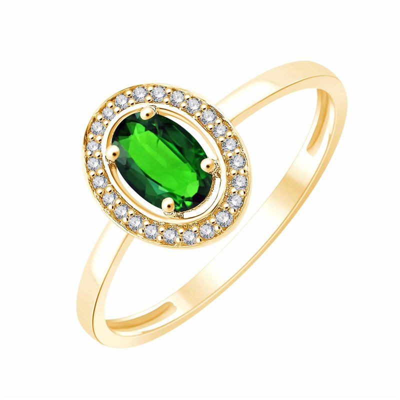 Solitaire entouré émeraude et diamant en or 18 carats