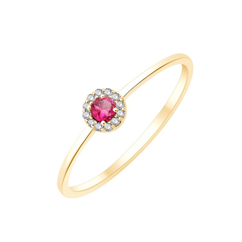 Solitaire entouré serti clos rubis et diamant en or 18 carats