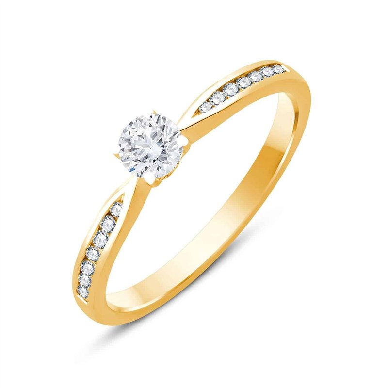 Solitaire accompagné serti clos diamant en or 18 carats