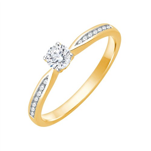 Solitaire accompagné serti clos diamant en or 18 carats