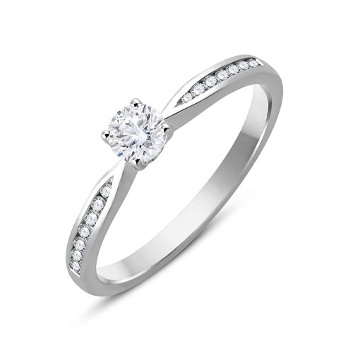 Solitaire accompagné serti clos diamant en or 18 carats