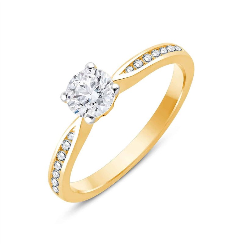 Solitaire accompagné serti clos diamant en or 18 carats