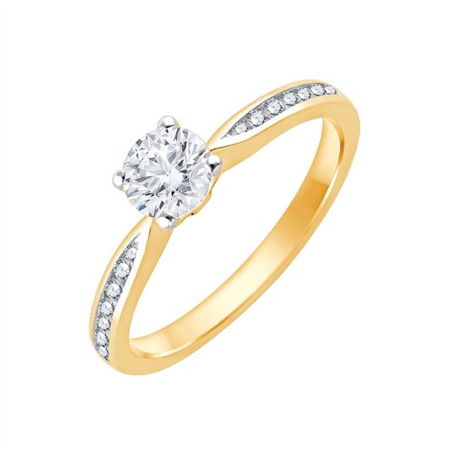 Solitaire accompagné serti clos diamant en or 18 carats