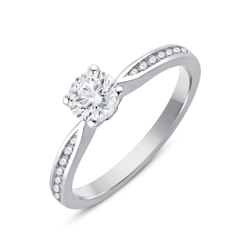 Solitaire accompagné serti clos diamant en or 18 carats
