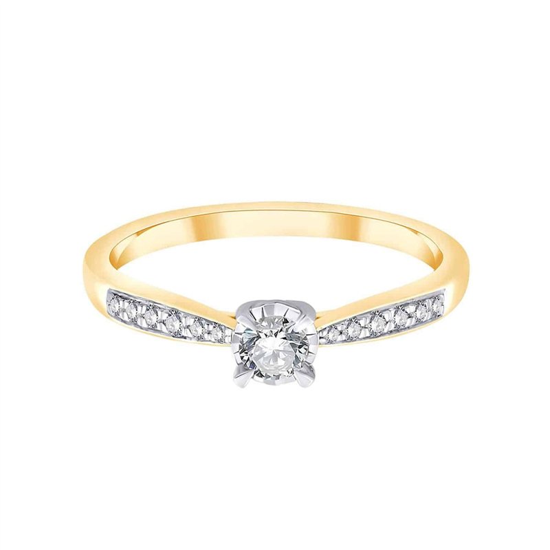 Solitaire accompagné serti clos diamant en or 18 carats