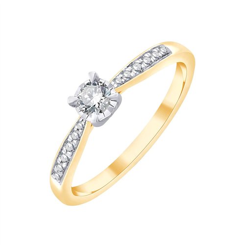 Solitaire accompagné serti clos diamant en or 18 carats