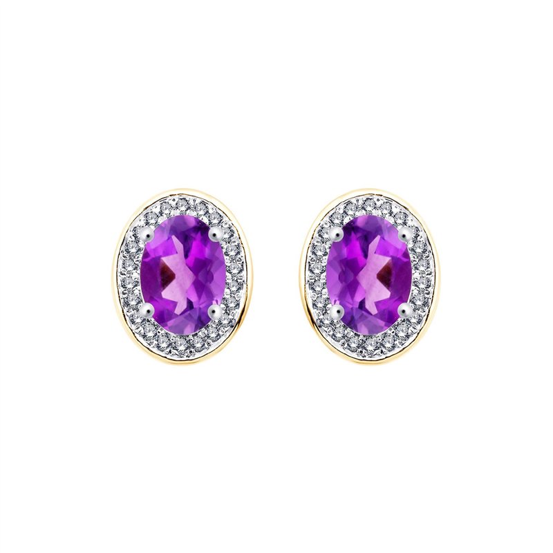 Boucles d'oreilles serti clos pierre fine et diamant en or 18 carats