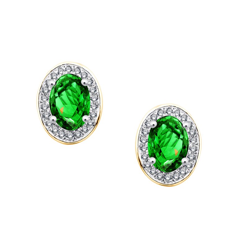 Boucles d'oreilles serti clos pierre fine et diamant en or 18 carats