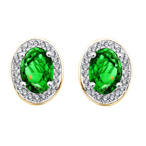 Boucles d'oreilles serti clos pierre fine et diamant en or 18 carats