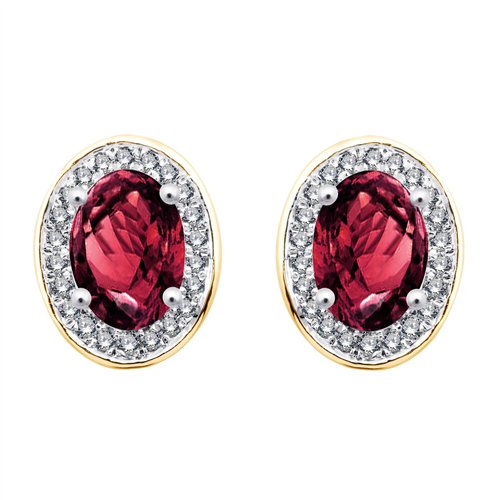 Boucles d'oreilles serti clos pierre fine et diamant en or 18 carats