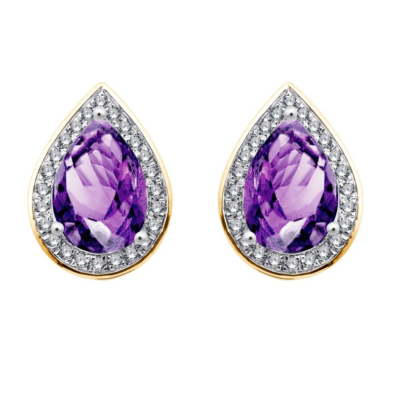 Boucles d'oreilles toi et moi pierre fine et diamant en or 18 carats
